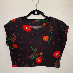 Vintage 90s black crop top w red flowers